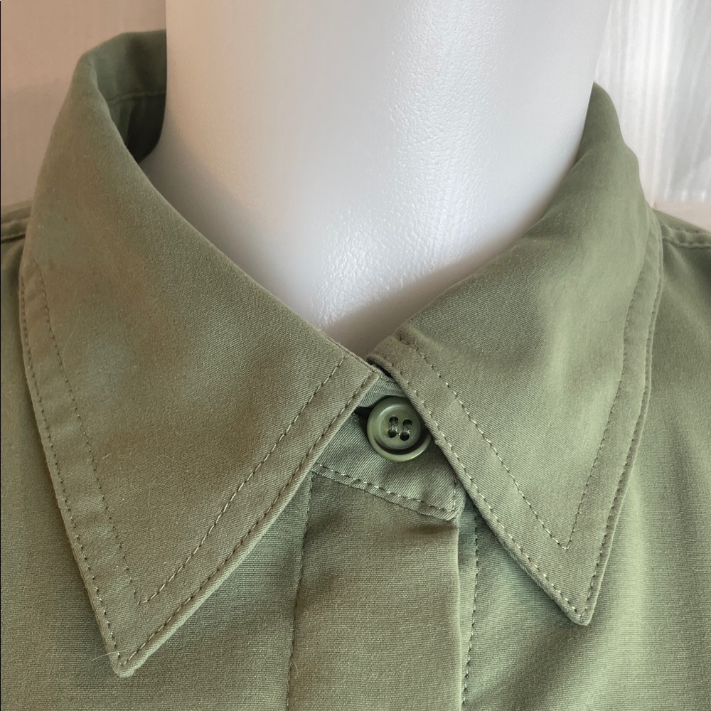 JOANNA ROLL TAB LONG SLEEVES BUTTON DOWN BLOUSE TOP OLIVE GREEN SIZE L - Picture 5 of 12